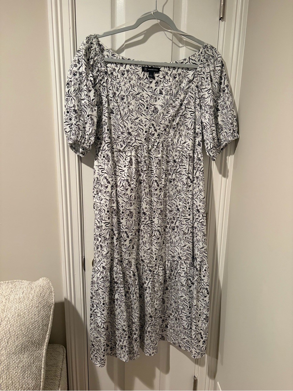 INC International Concepts White Midi Dress with Black Botanical Print